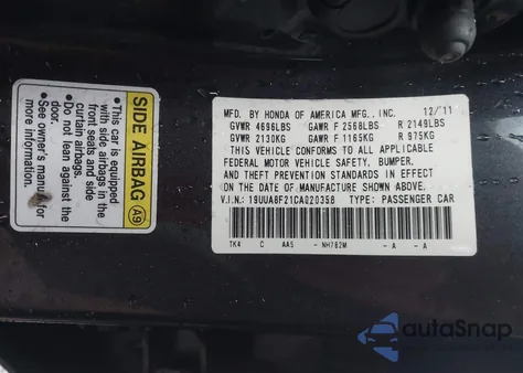 2012 Acura Tl 3.5 z USA, uszkodzony, nr VIN 19UUA8F21CA020358